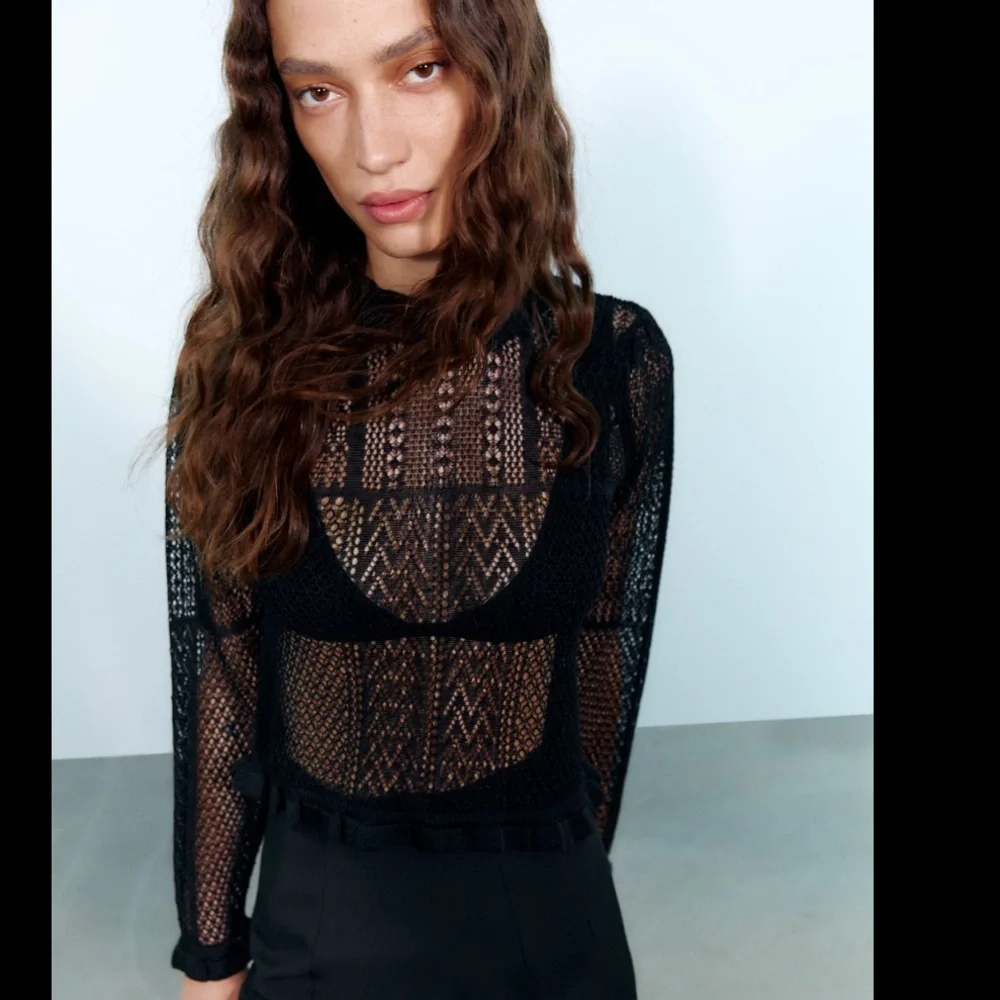 Zara Crochet pointelle openwork knit top